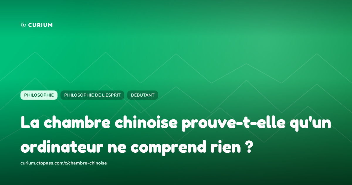 La chambre chinoise prouve-t-elle qu'un ordinateur ne comprend rien ?