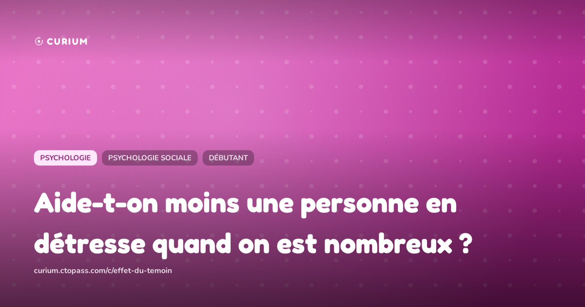 Aide-t-on moins une personne en détresse quand on est nombreux ?