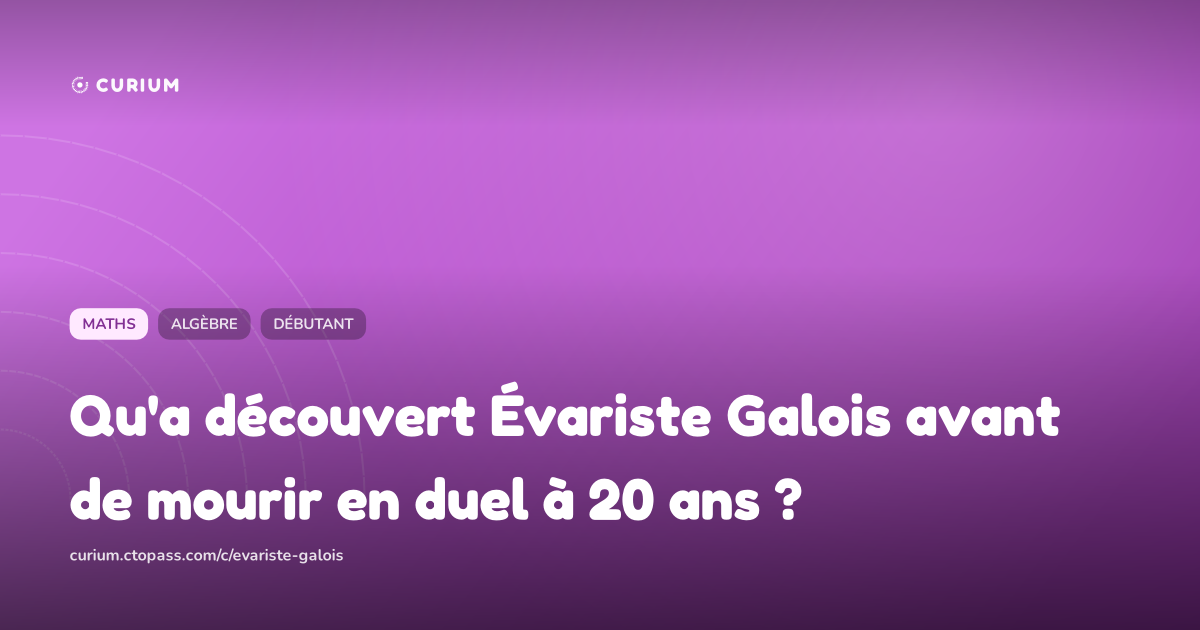 Qu'a découvert Évariste Galois avant de mourir en duel à 20 ans ?