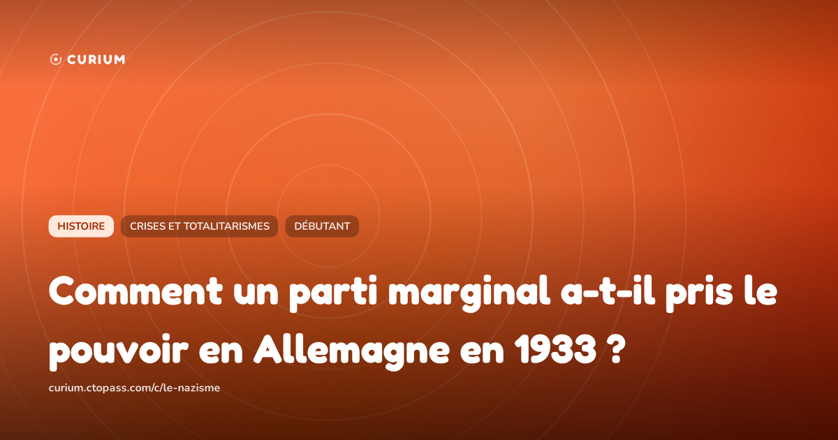 Comment un parti marginal a-t-il pris le pouvoir en Allemagne en 1933 ?
