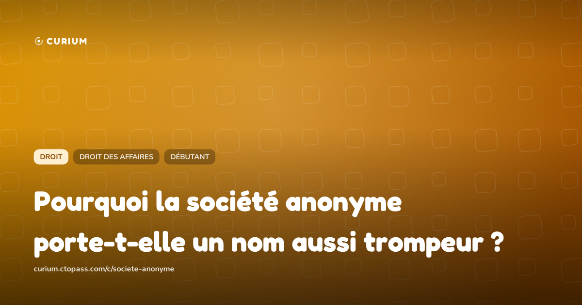 Pourquoi la société anonyme porte-t-elle un nom aussi trompeur ?